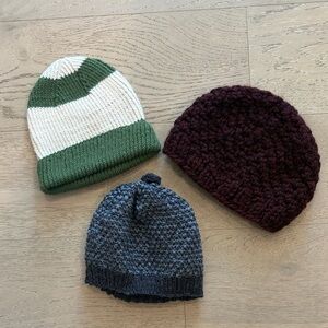 Knit Beanie Hats - Green, Cream, Maroon, Gray - Unbranded
